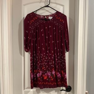 Dark Maroon Flower Print Short Sleeve Top, Old Navy, XL(14)